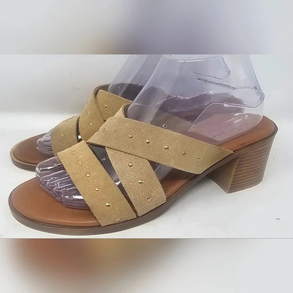 Mila Paoli Made In Italy Leather Sandals Studded Tan Women Size 8